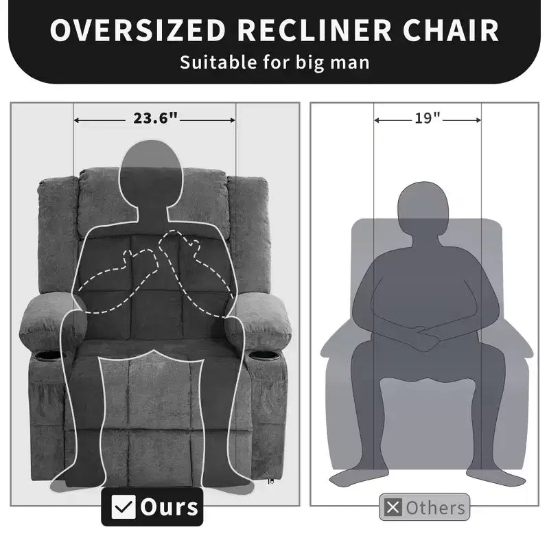 Large Lift Recliner Chair, Overstuffed Wide Recliner Chair, Side Pockets & Cup Holder, 360 Swivel Rocker Recliner, for Living Room, Home