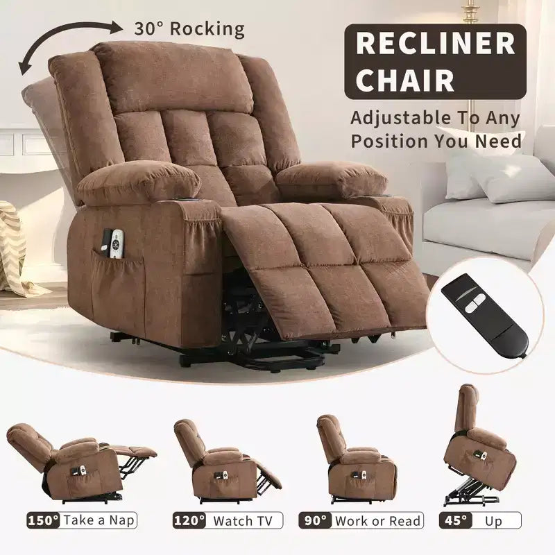 Large Lift Recliner Chair, Overstuffed Wide Recliner Chair, Side Pockets & Cup Holder, 360 Swivel Rocker Recliner, for Living Room, Home