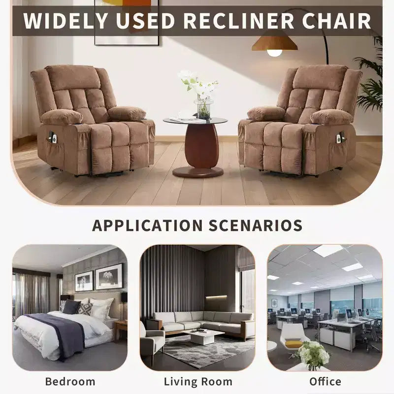 Large Lift Recliner Chair, Overstuffed Wide Recliner Chair, Side Pockets & Cup Holder, 360 Swivel Rocker Recliner, for Living Room, Home