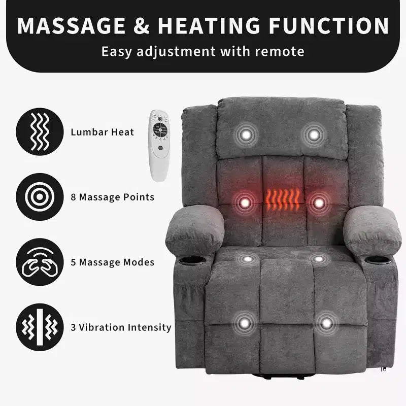 Large Lift Recliner Chair, Overstuffed Wide Recliner Chair, Side Pockets & Cup Holder, 360 Swivel Rocker Recliner, for Living Room, Home