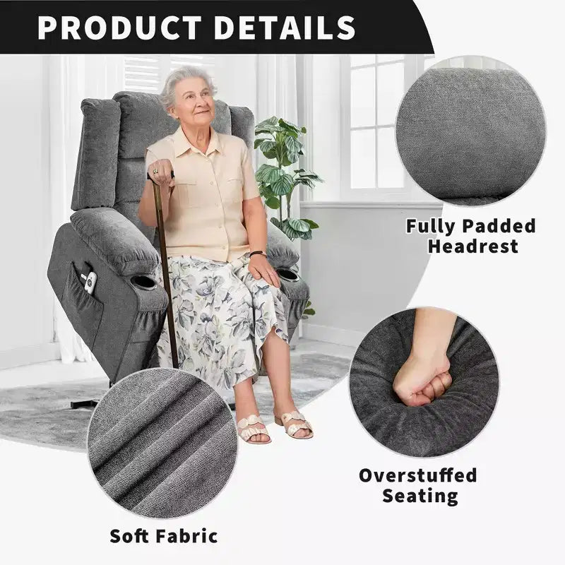 Large Lift Recliner Chair, Overstuffed Wide Recliner Chair, Side Pockets & Cup Holder, 360 Swivel Rocker Recliner, for Living Room, Home