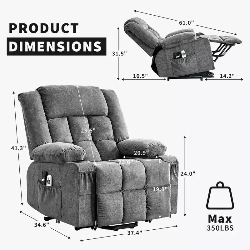 Large Lift Recliner Chair, Overstuffed Wide Recliner Chair, Side Pockets & Cup Holder, 360 Swivel Rocker Recliner, for Living Room, Home