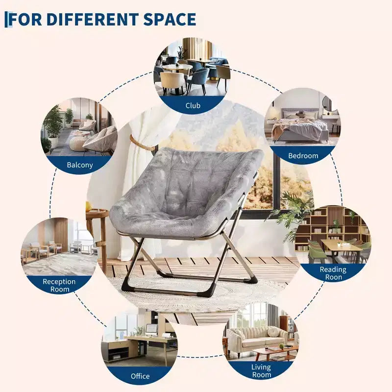 Rabbit Fur Saucer Chair, Folding Comfy Lounge Chair with Metal Frame, for Bedroom, Dorm, Living Room