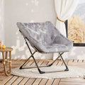 Rabbit Fur Saucer Chair, Folding Comfy Lounge Chair with Metal Frame, for Bedroom, Dorm, Living Room