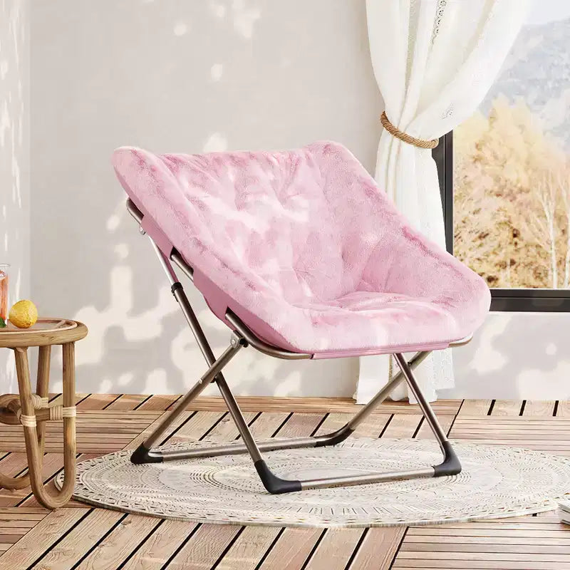 Sillón de platillo de pelo de conejo, silla plegable cómoda con estructura de metal, para dormitorio, estudio, sala de estar