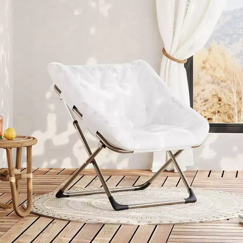 Sillón de platillo de pelo de conejo, silla plegable cómoda con estructura de metal, para dormitorio, estudio, sala de estar