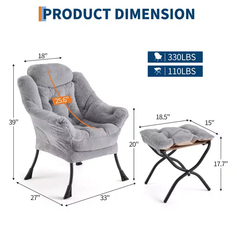 Lazy Chair with Ottoman, Modern Lounge Accent Reading Sofa, Side Pocket, for Living Room, Bedroom