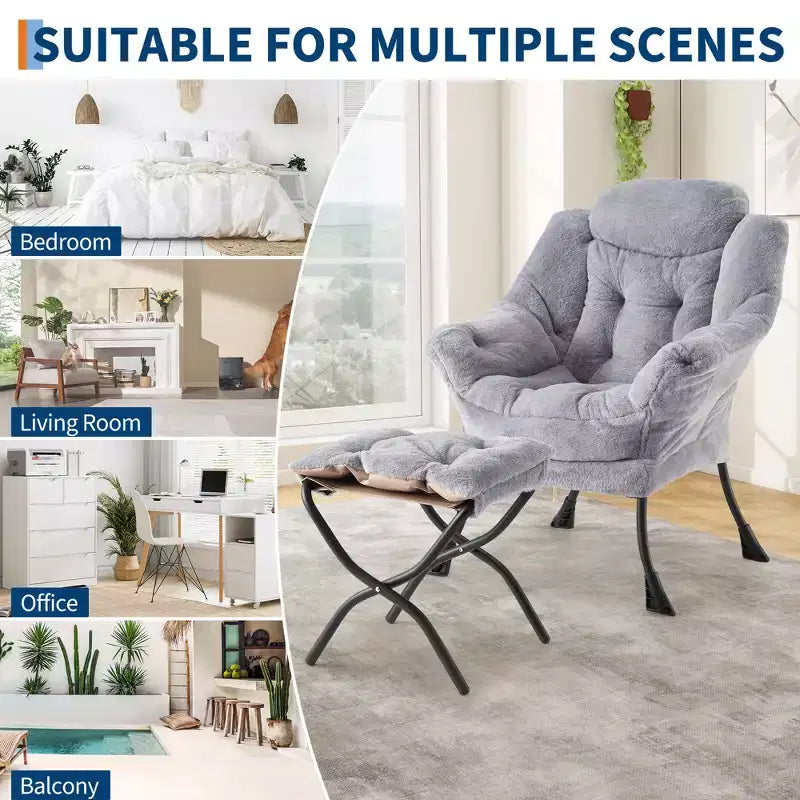 Lazy Chair with Ottoman, Modern Lounge Accent Reading Sofa, Side Pocket, for Living Room, Bedroom