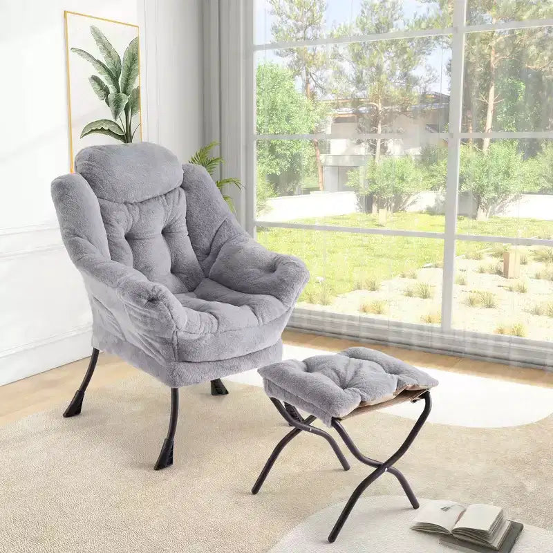 Lazy Chair with Ottoman, Modern Lounge Accent Reading Sofa, Side Pocket, for Living Room, Bedroom