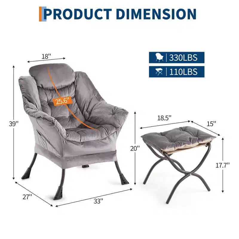 Lazy Chair with Ottoman, Modern Lounge Accent Reading Sofa, Side Pocket, for Living Room, Bedroom