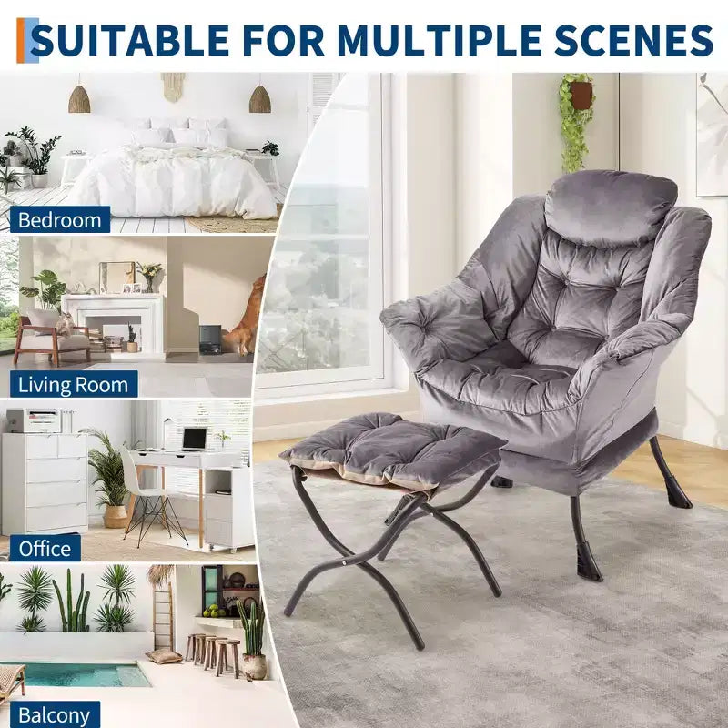 Lazy Chair with Ottoman, Modern Lounge Accent Reading Sofa, Side Pocket, for Living Room, Bedroom