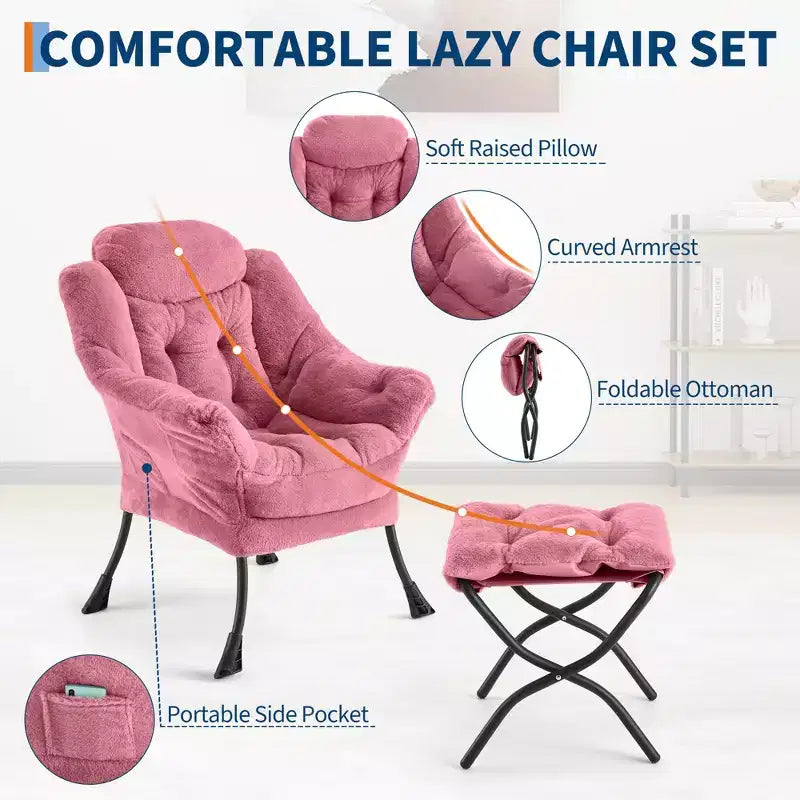 Lazy Chair with Ottoman, Modern Lounge Accent Reading Sofa, Side Pocket, for Living Room, Bedroom