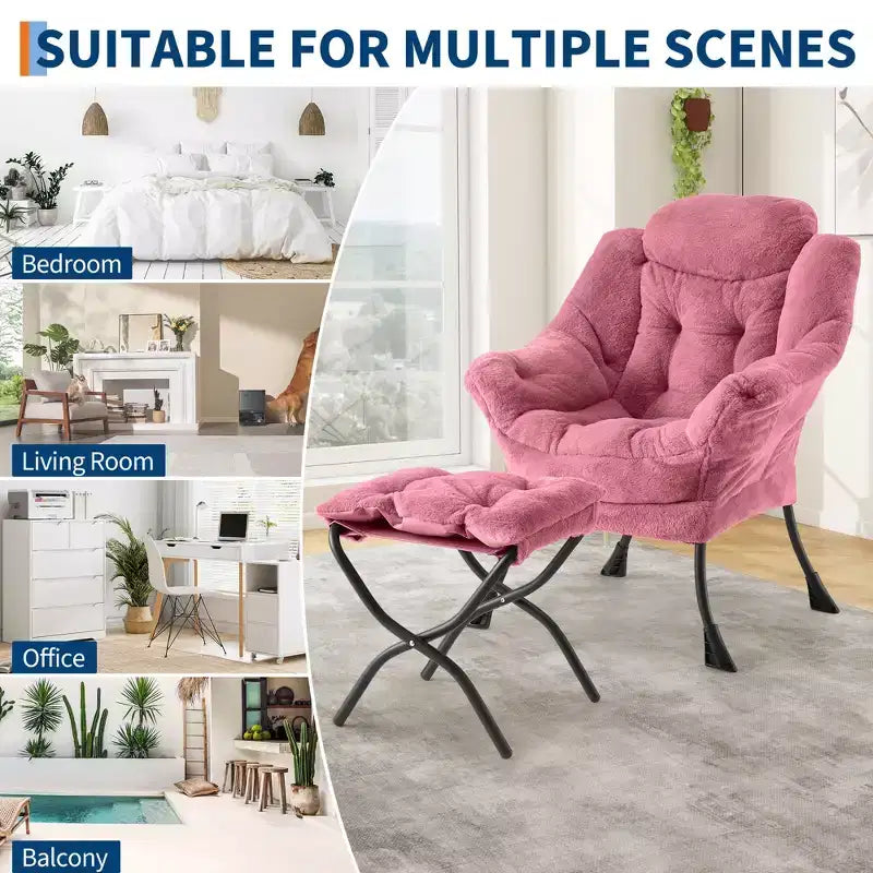 Lazy Chair with Ottoman, Modern Lounge Accent Reading Sofa, Side Pocket, for Living Room, Bedroom