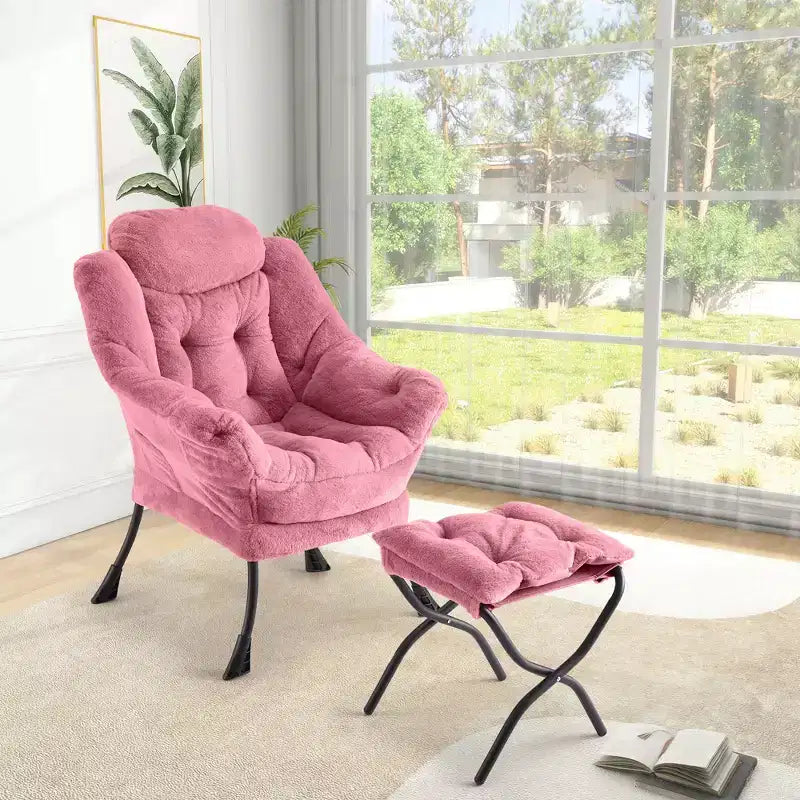 Lazy Chair with Ottoman, Modern Lounge Accent Reading Sofa, Side Pocket, for Living Room, Bedroom
