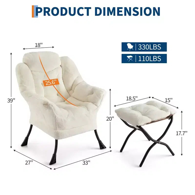 Lazy Chair with Ottoman, Modern Lounge Accent Reading Sofa, Side Pocket, for Living Room, Bedroom
