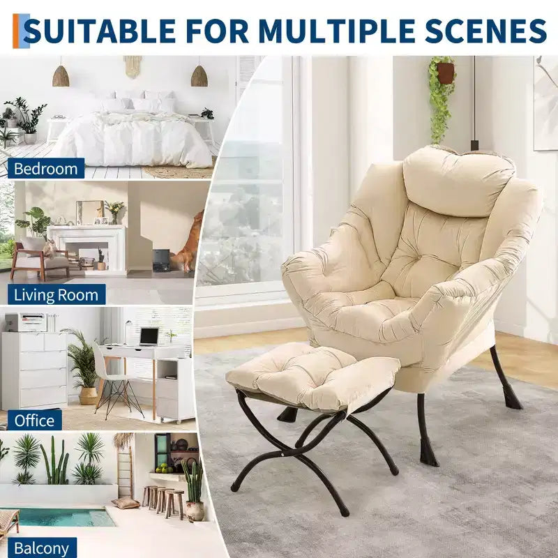 Lazy Chair with Ottoman, Modern Lounge Accent Reading Sofa, Side Pocket, for Living Room, Bedroom