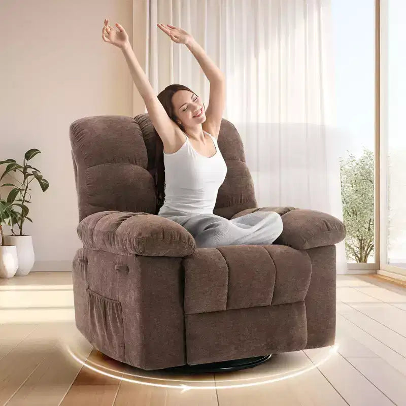 Rocking Recliner Chair, 360 Swivel Rocker, Lazy Boy Recliner Single Sofa, Extra Wide Manual Recliners, Chenille Upholstery Overstuffed Soft