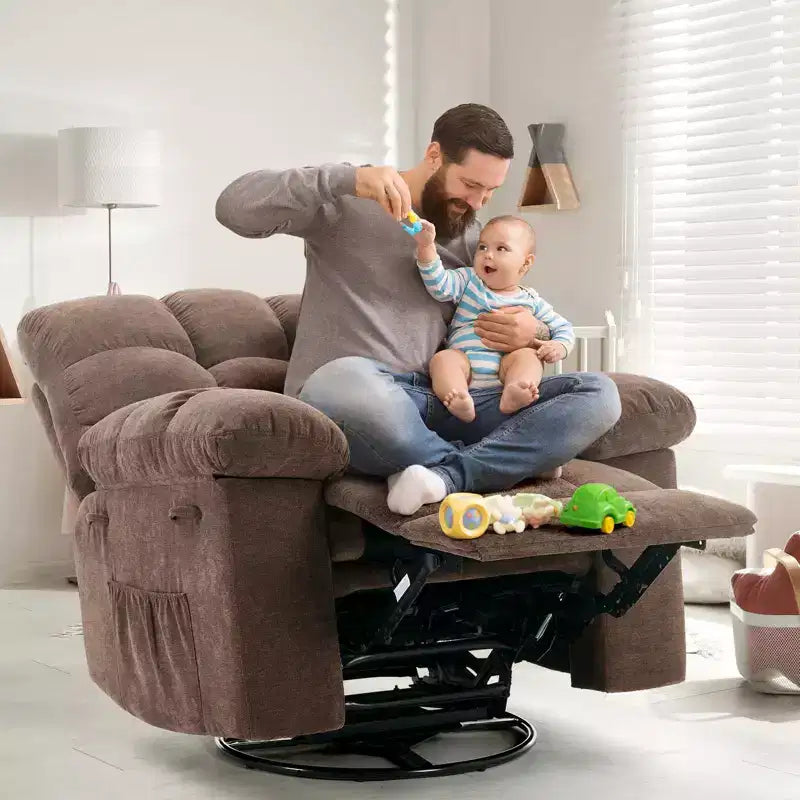 Rocking Recliner Chair, 360 Swivel Rocker, Lazy Boy Recliner Single Sofa, Extra Wide Manual Recliners, Chenille Upholstery Overstuffed Soft