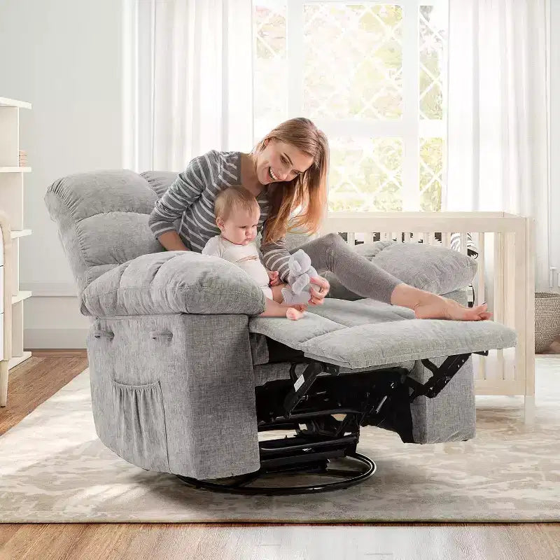 Rocking Recliner Chair, 360 Swivel Rocker, Lazy Boy Recliner Single Sofa, Extra Wide Manual Recliners, Chenille Upholstery Overstuffed Soft