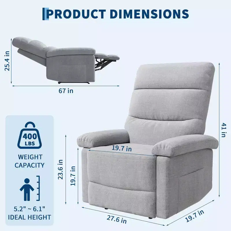 Manual Recliner Chair for Adults, Adjustable Reclining Chair with Back Support, Ergonomic, for Living Room