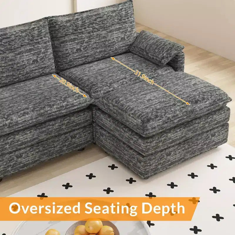 108 Modular Sectional Cloud Couch, Modern Chenille L Shaped Modular Sofa, Sectional Sofa for Apartment