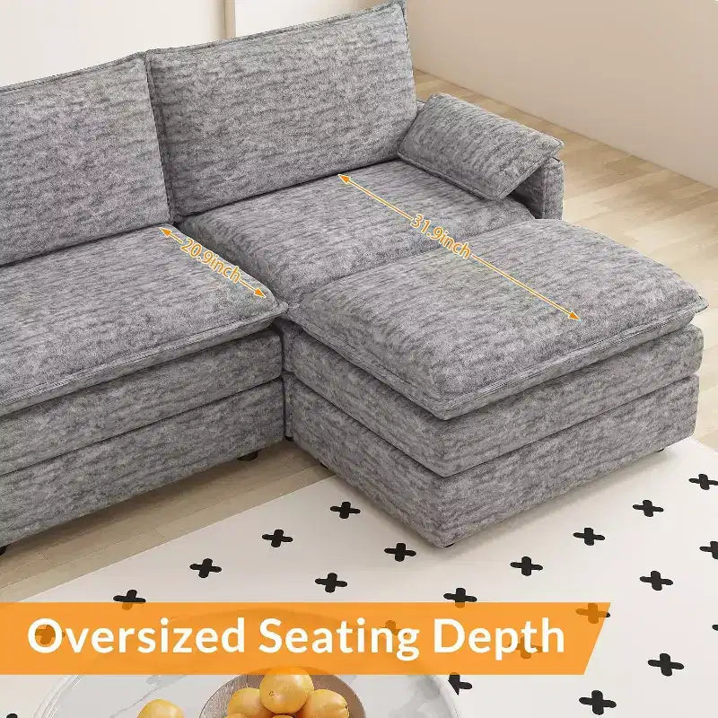108 Modular Sectional Cloud Couch, Modern Chenille L Shaped Modular Sofa, Sectional Sofa for Apartment