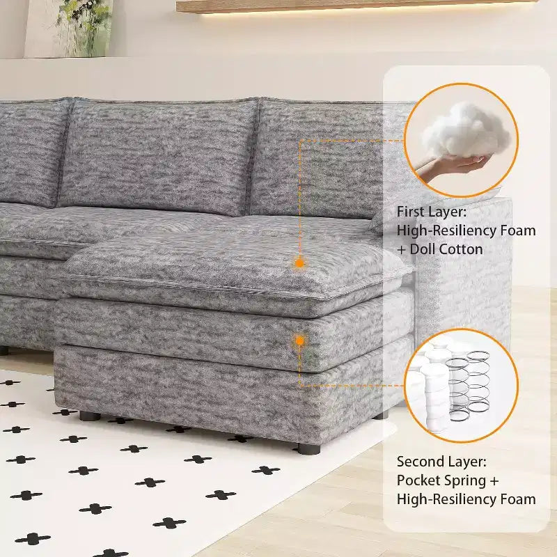 108 Modular Sectional Cloud Couch, Modern Chenille L Shaped Modular Sofa, Sectional Sofa for Apartment