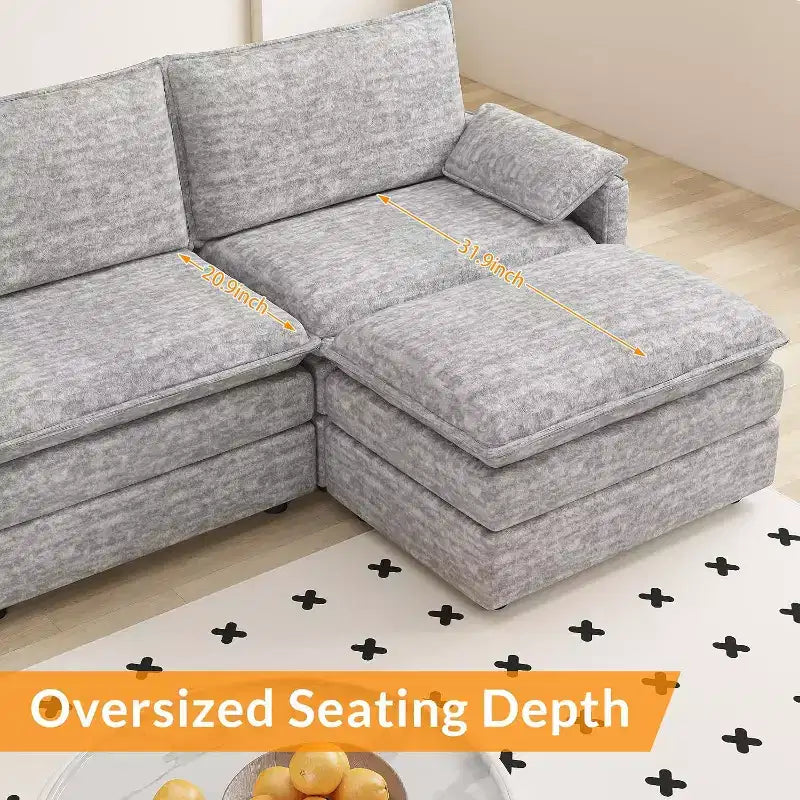 108 Modular Sectional Cloud Couch, Modern Chenille L Shaped Modular Sofa, Sectional Sofa for Apartment