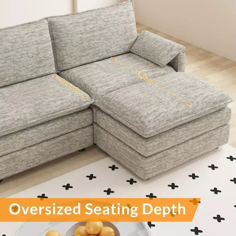108 Modular Sectional Cloud Couch, Modern Chenille L Shaped Modular Sofa, Sectional Sofa for Apartment