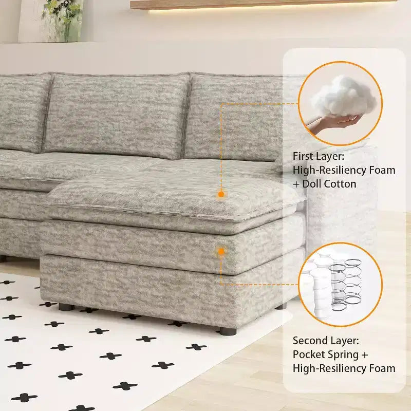 108 Modular Sectional Cloud Couch, Modern Chenille L Shaped Modular Sofa, Sectional Sofa for Apartment