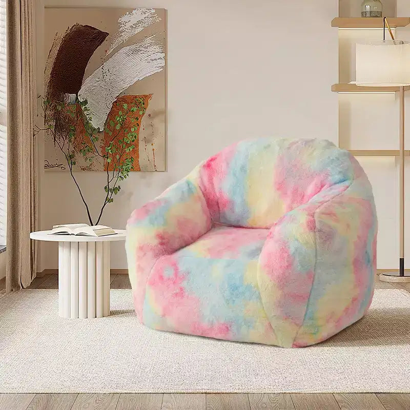 Luxury Plush Faux Fur Bean Bag Chair with Armrest & Backrest, Ergonomic Memory Foam Lounger for Living Room, Bedroom, Office