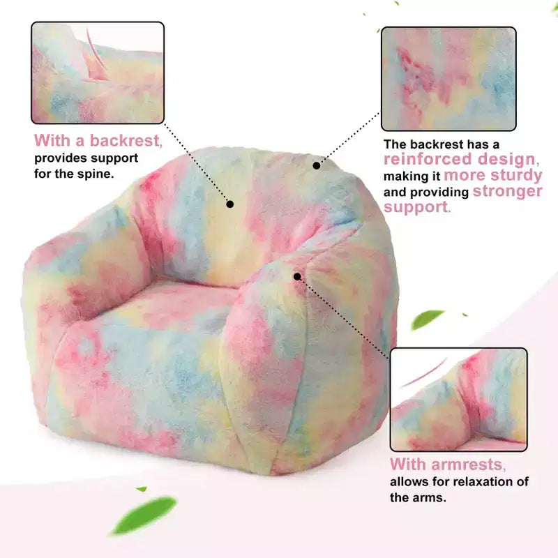 Luxury Plush Faux Fur Bean Bag Chair with Armrest & Backrest, Ergonomic Memory Foam Lounger for Living Room, Bedroom, Office