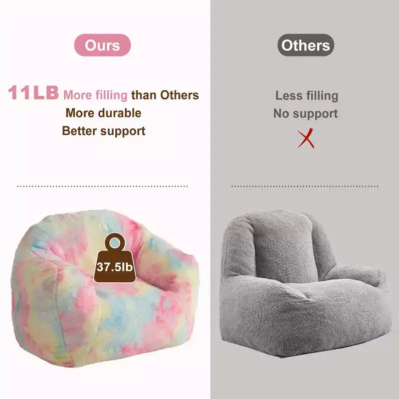 Luxury Plush Faux Fur Bean Bag Chair with Armrest & Backrest, Ergonomic Memory Foam Lounger for Living Room, Bedroom, Office