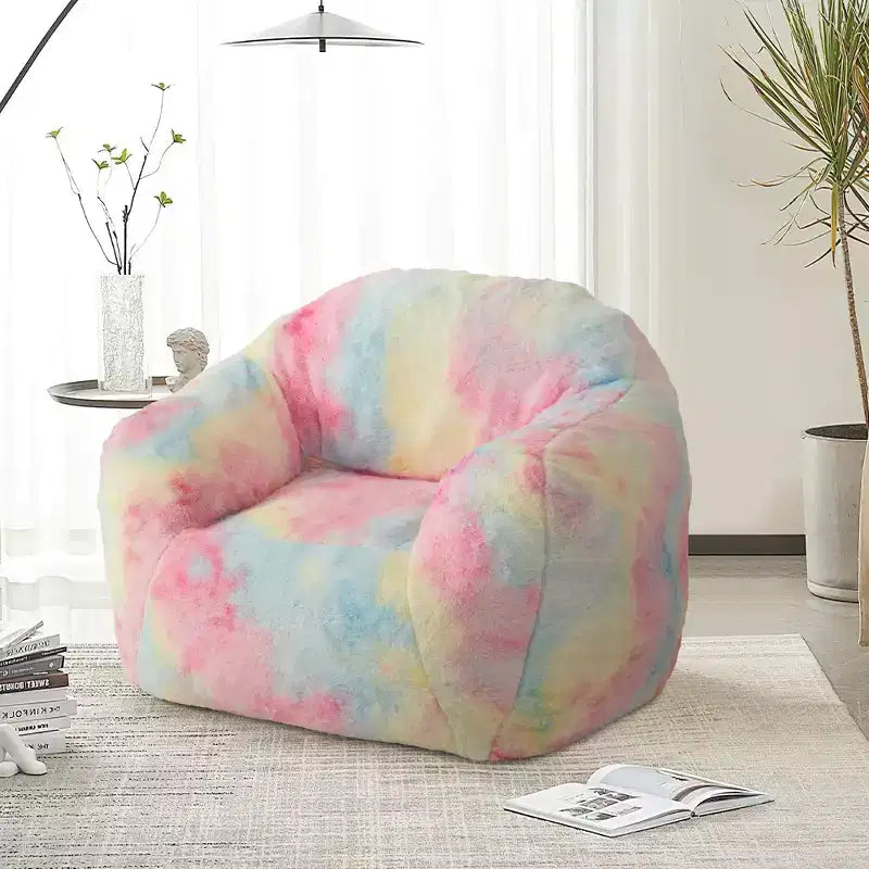 Luxury Plush Faux Fur Bean Bag Chair with Armrest & Backrest, Ergonomic Memory Foam Lounger for Living Room, Bedroom, Office