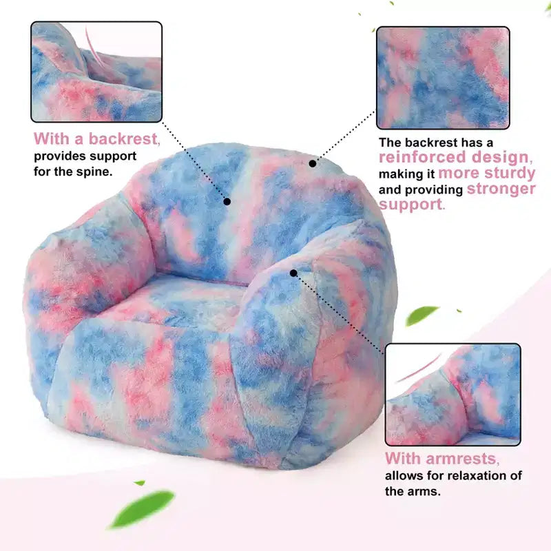 Luxury Plush Faux Fur Bean Bag Chair with Armrest & Backrest, Ergonomic Memory Foam Lounger for Living Room, Bedroom, Office