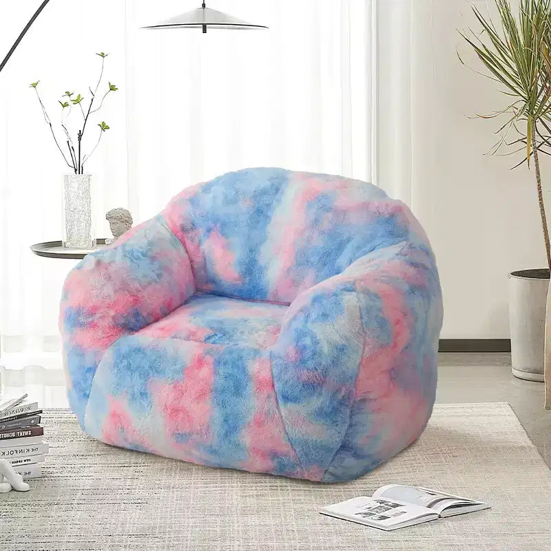 Luxury Plush Faux Fur Bean Bag Chair with Armrest & Backrest, Ergonomic Memory Foam Lounger for Living Room, Bedroom, Office