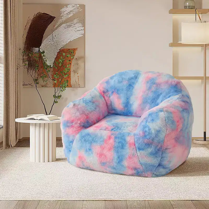 Luxury Plush Faux Fur Bean Bag Chair with Armrest & Backrest, Ergonomic Memory Foam Lounger for Living Room, Bedroom, Office
