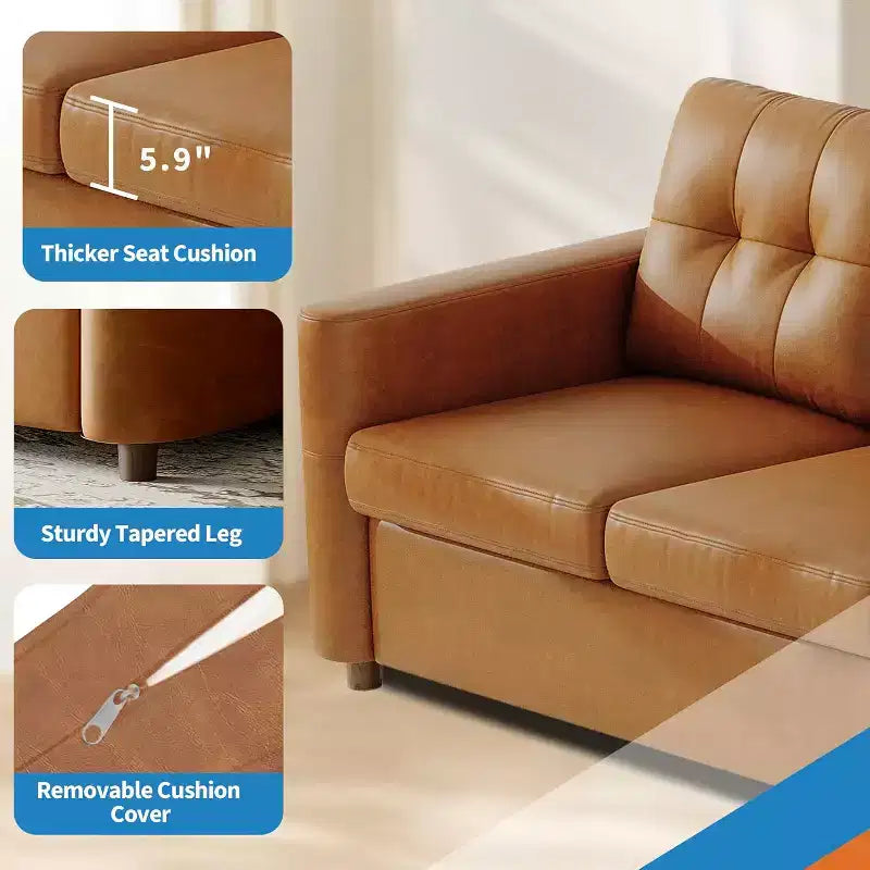 Modern Sectional Couch for 4, Compact caoch with Storage Console, Charging Station & Cup Holders, for Family Rooms, Small Spaces