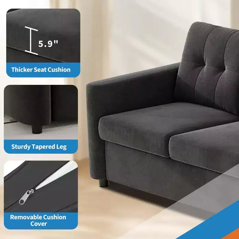 Modern Sectional Couch for 4, Compact caoch with Storage Console, Charging Station & Cup Holders, for Family Rooms, Small Spaces