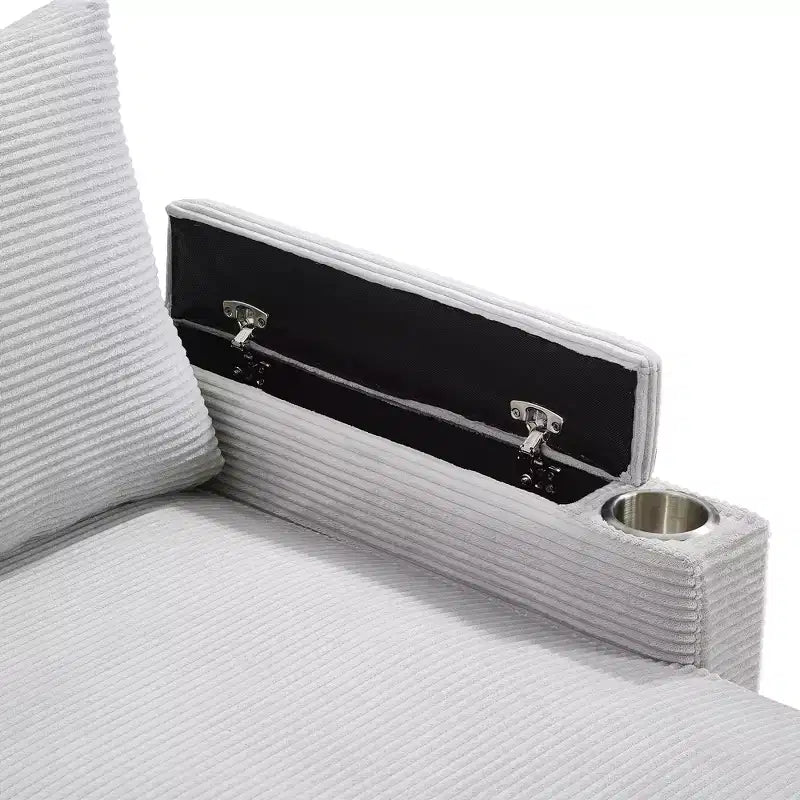 Polibi U-Shaped Convertible Sectional Sofa with Storage Chaise Lounges, USB Ports, Cup Holders & Pull-Out Bed