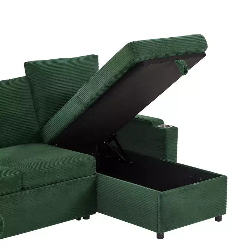 Polibi U-Shaped Convertible Sectional Sofa with Storage Chaise Lounges, USB Ports, Cup Holders & Pull-Out Bed