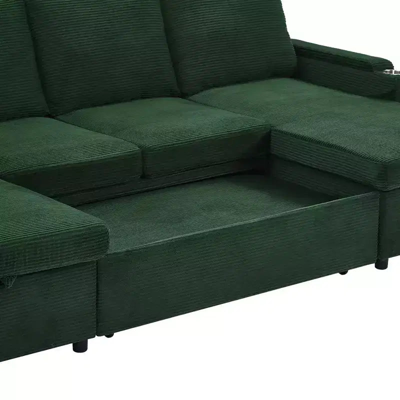 Polibi U-Shaped Convertible Sectional Sofa with Storage Chaise Lounges, USB Ports, Cup Holders & Pull-Out Bed