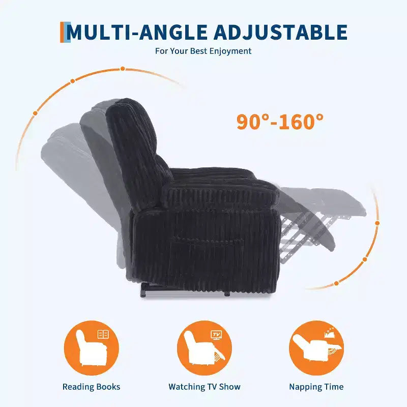 Manual Recliner Sofa, Corduroy Recliner Chair, Adjustable Recliner, Pillow Top Arms, Thick Padding, 400LBS Capacity, for Bedroom, Home Theater