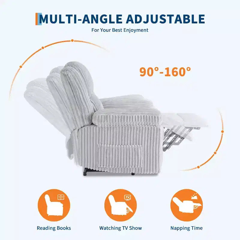 Manual Recliner Sofa, Corduroy Recliner Chair, Adjustable Recliner, Pillow Top Arms, Thick Padding, 400LBS Capacity, for Bedroom, Home Theater