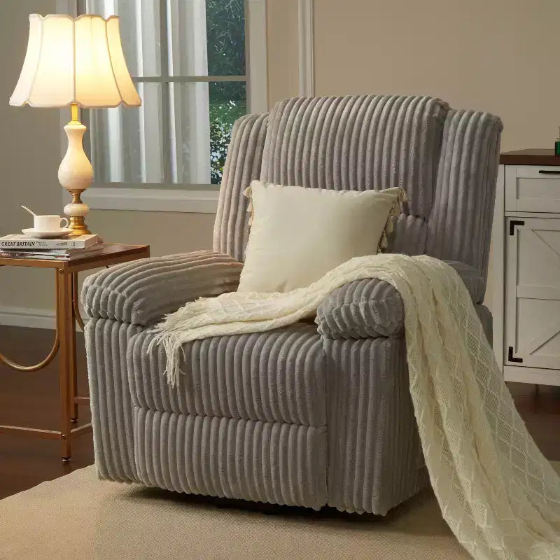 Manual Recliner Sofa, Corduroy Recliner Chair, Adjustable Recliner, Pillow Top Arms, Thick Padding, 400LBS Capacity, for Bedroom, Home Theater