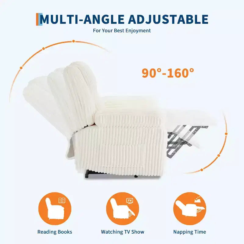 Manual Recliner Sofa, Corduroy Recliner Chair, Adjustable Recliner, Pillow Top Arms, Thick Padding, 400LBS Capacity, for Bedroom, Home Theater