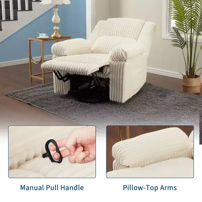 Manual Recliner Sofa, Corduroy Recliner Chair, Adjustable Recliner, Pillow Top Arms, Thick Padding, 400LBS Capacity, for Bedroom, Home Theater