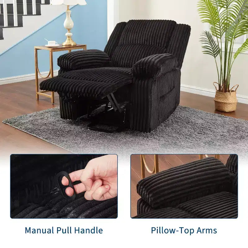 Manual Recliner Sofa, Corduroy Recliner Chair, Adjustable Recliner, Pillow Top Arms, Thick Padding, 400LBS Capacity, for Bedroom, Home Theater