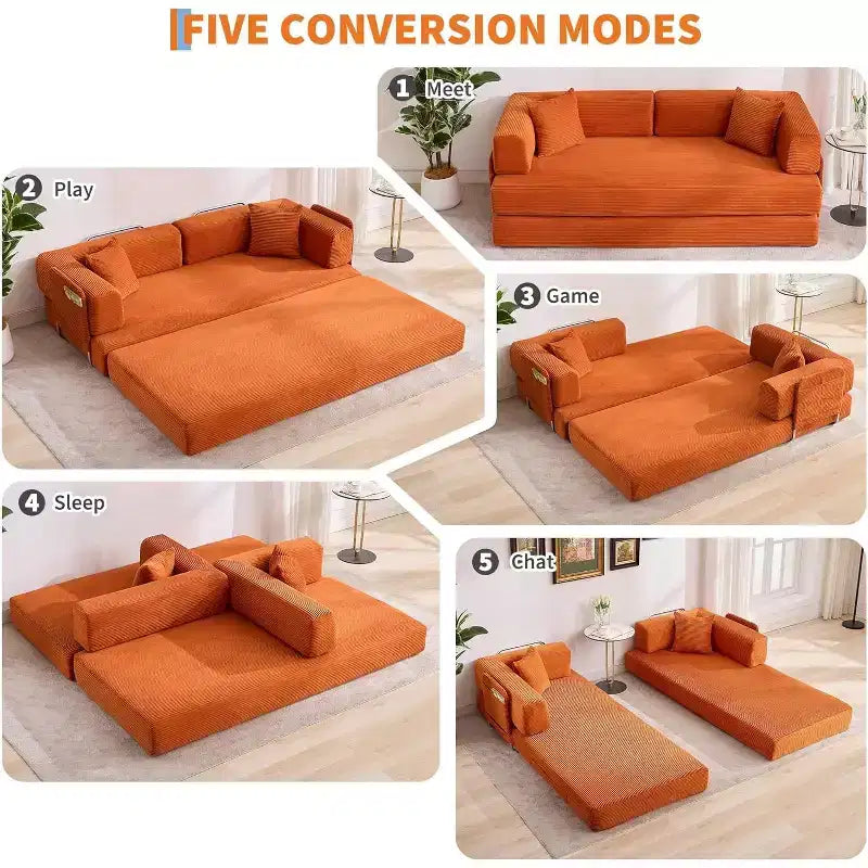 78 Convertible Chaise Lounge Sofa Bed, Corduroy Folding Sleeper Sofa, Oversized Folding Chair, No-Assembly, Modular Couch Bed Lounge Couch