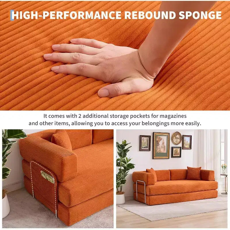 78 Convertible Chaise Lounge Sofa Bed, Corduroy Folding Sleeper Sofa, Oversized Folding Chair, No-Assembly, Modular Couch Bed Lounge Couch